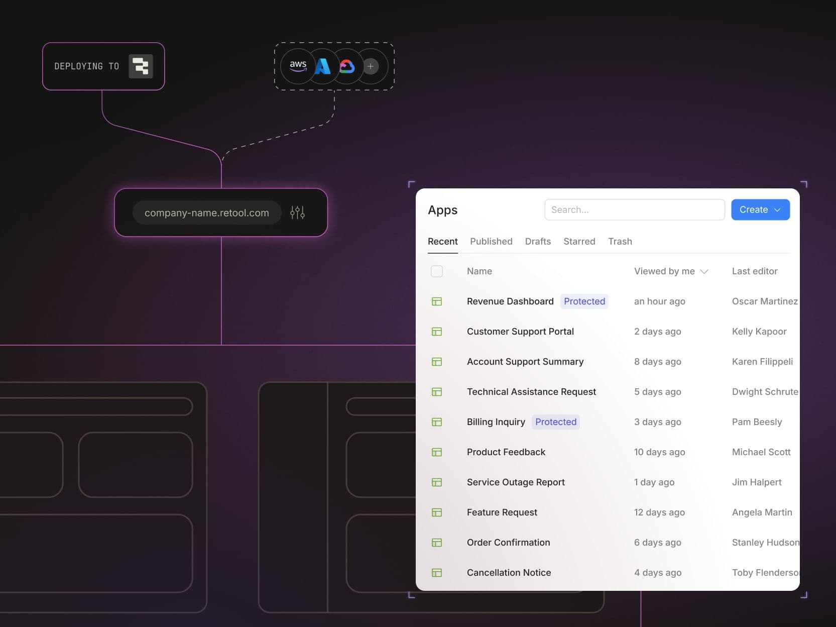 A screenshot showing a list of an organizations Retool apps