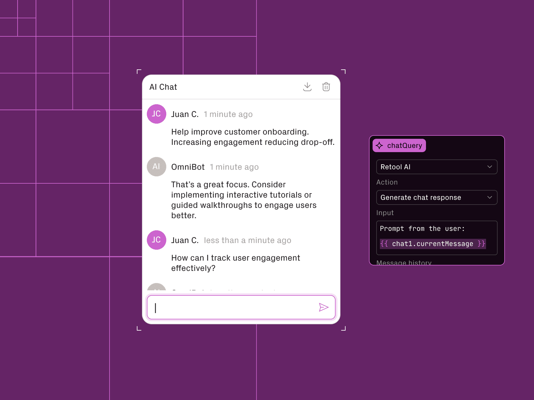 Screen shot of Retool app using an ai chat