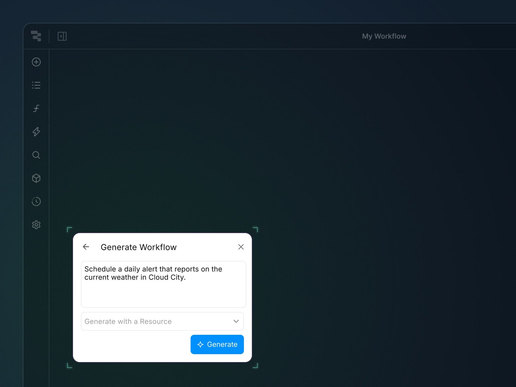 Screenshot of Retool UI showing how to generate a new workflow with AI