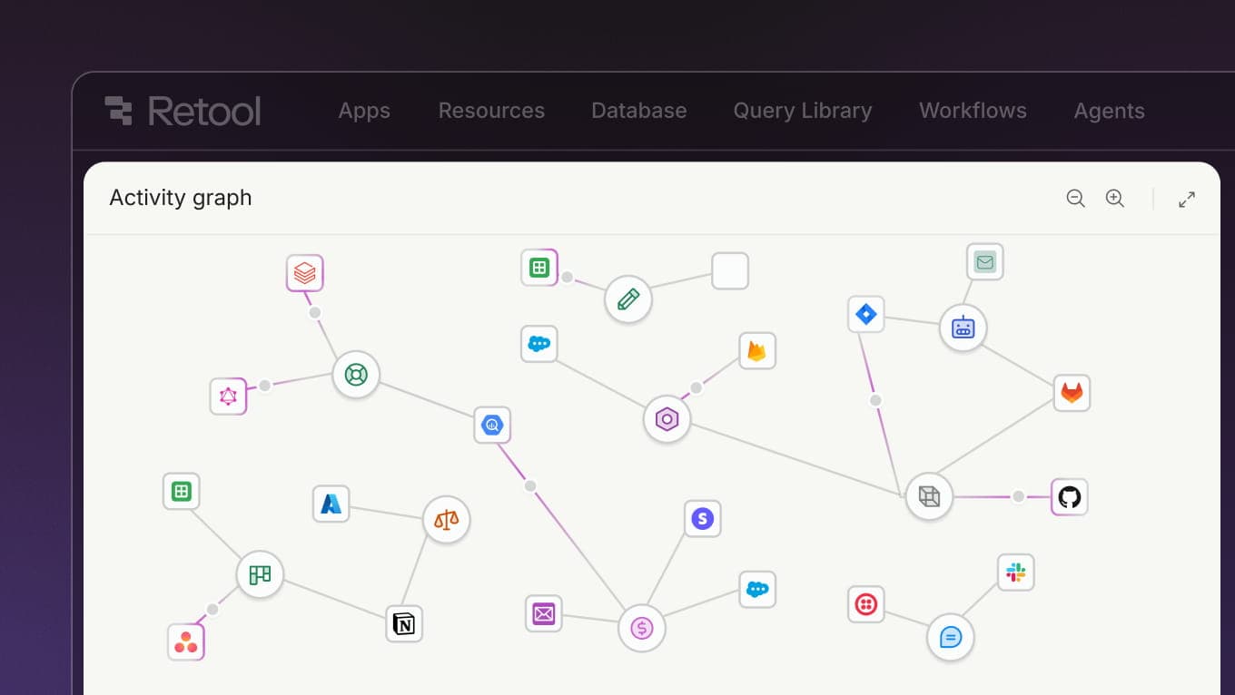 Retool UI showing an activity graph of many actives AI agents