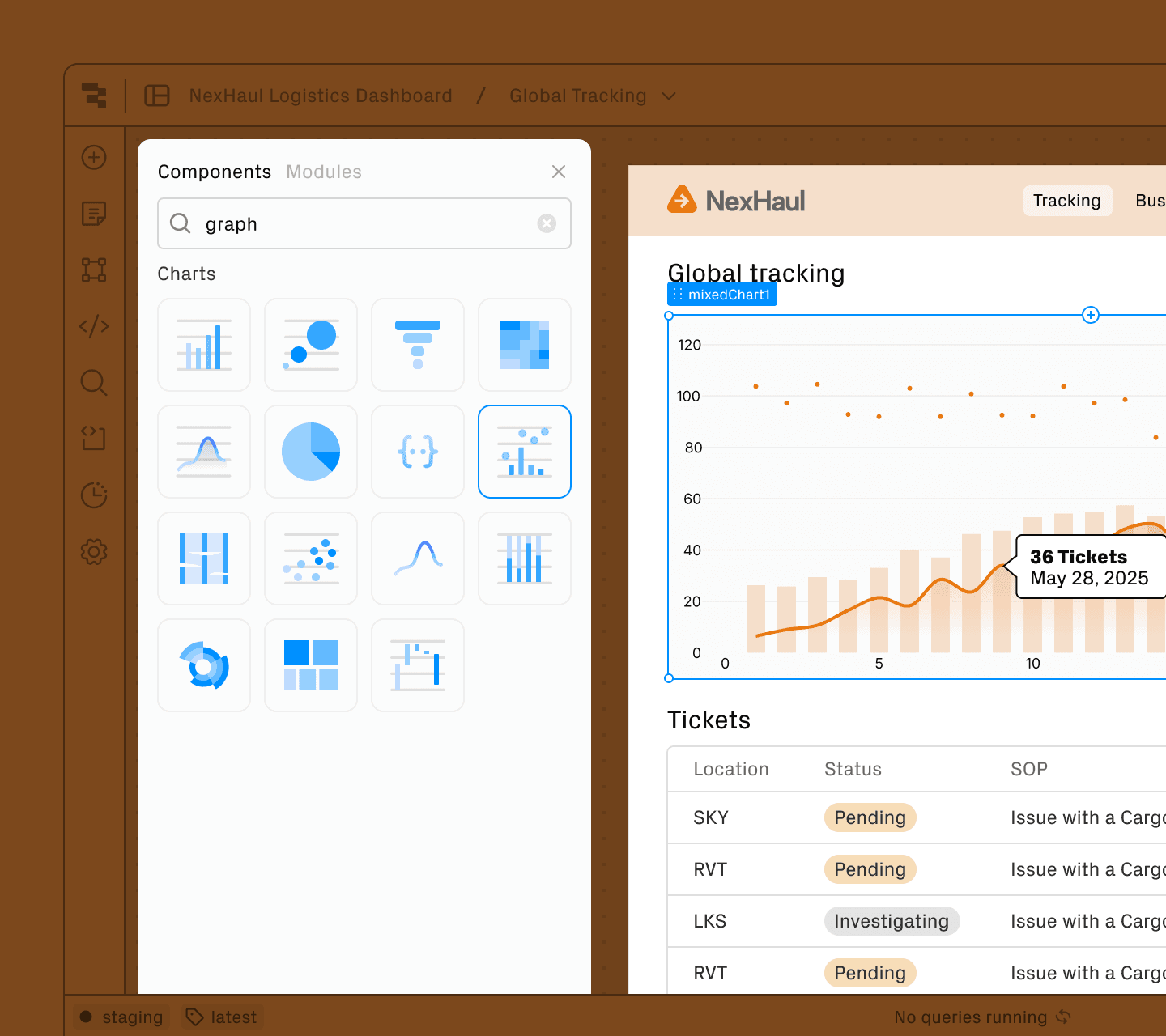 Screenshot of Retool app with various data displays