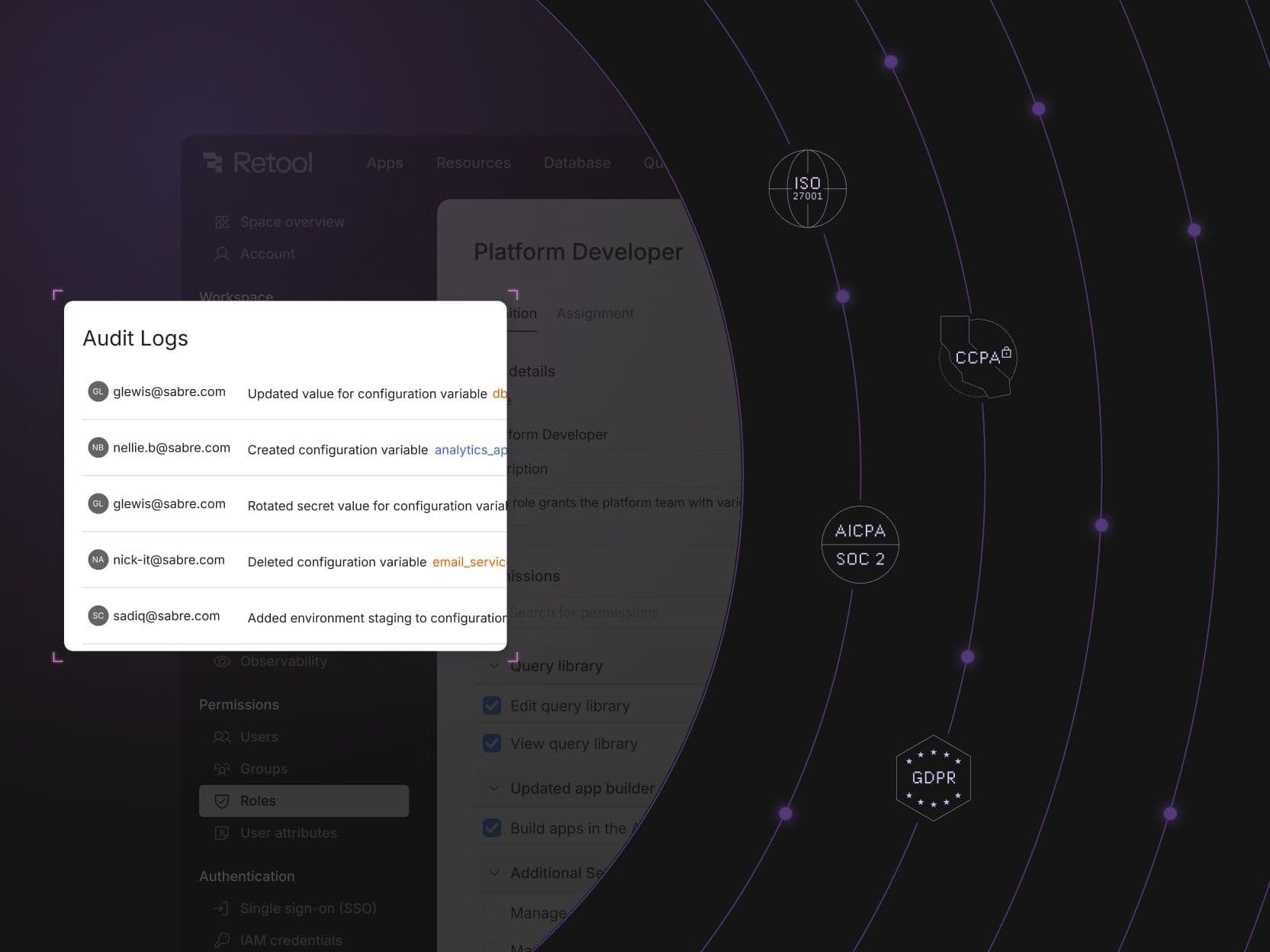A Retool app with audit logs
