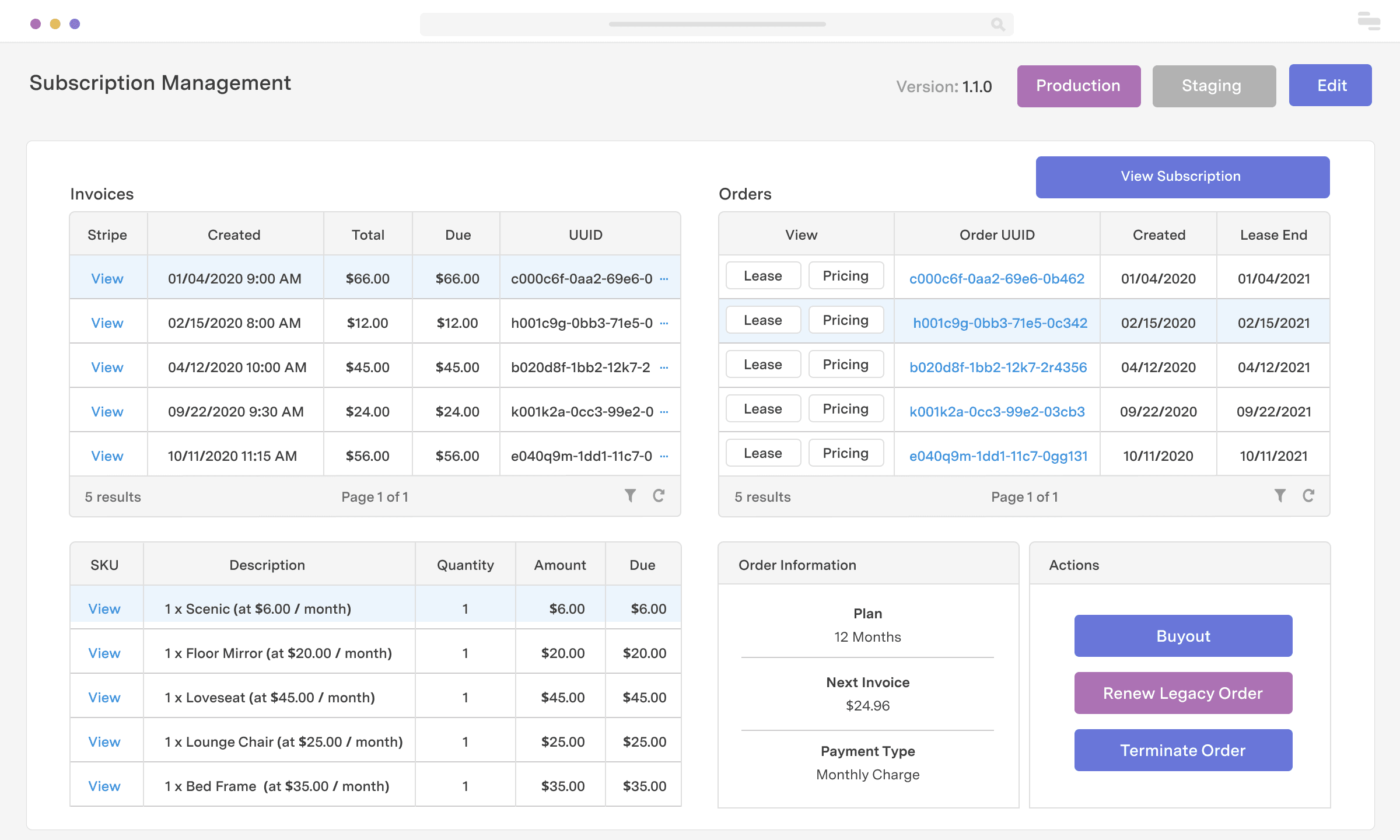 Rental subscription manager